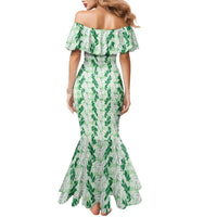Hawaii Ti Leaf Maile Tuberose Lei Family Matching Mermaid Dress and Hawaiian Shirt With Hanalei Leaf Green LT05 - Polynesian Pride