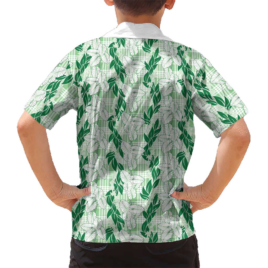 Hawaii Ti Leaf Maile Tuberose Lei Family Matching Summer Maxi Dress and Hawaiian Shirt With Hanalei Leaf Green