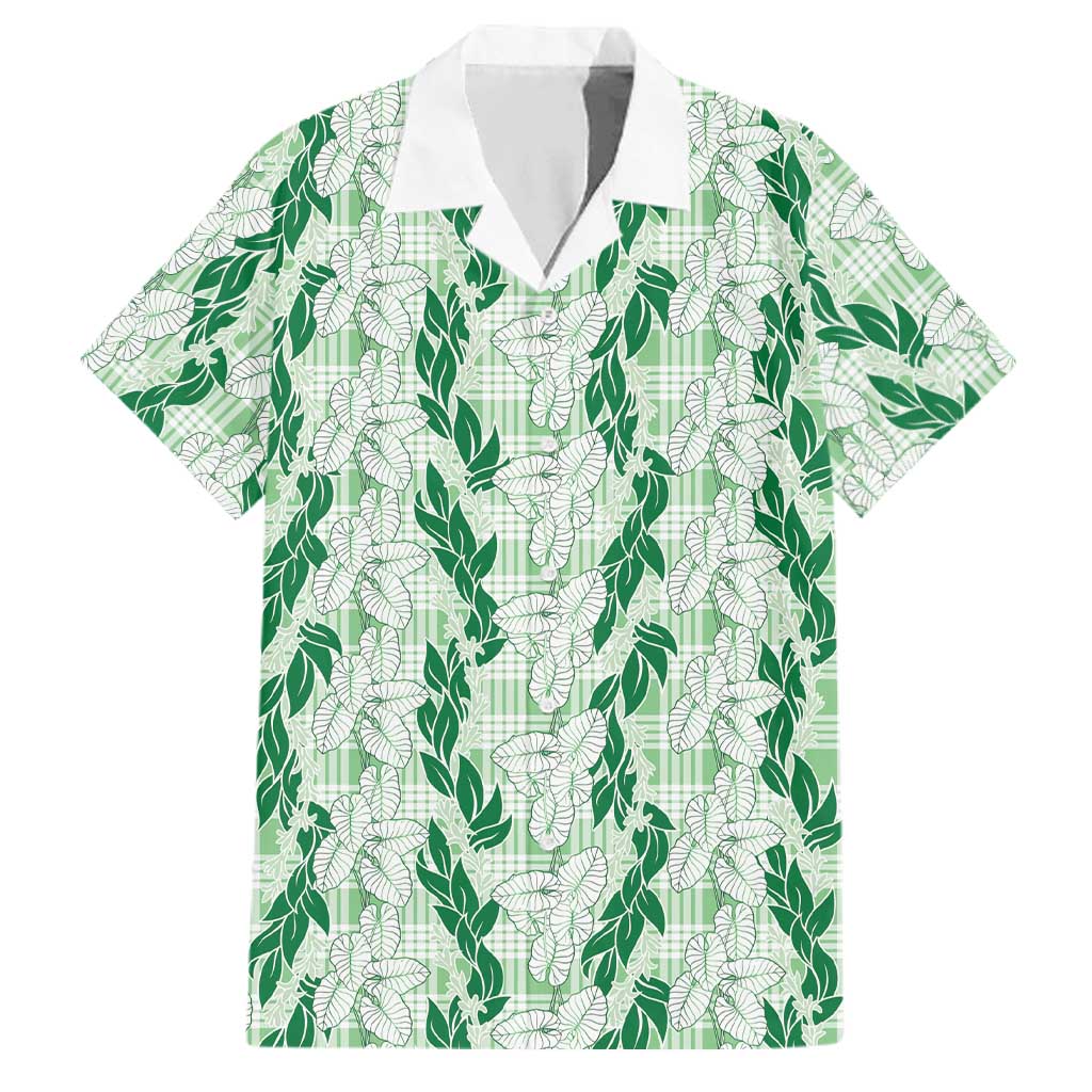 Hawaii Ti Leaf Maile Tuberose Lei Family Matching Summer Maxi Dress and Hawaiian Shirt With Hanalei Leaf Green
