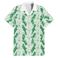 Hawaii Ti Leaf Maile Tuberose Lei Family Matching Summer Maxi Dress and Hawaiian Shirt With Hanalei Leaf Green