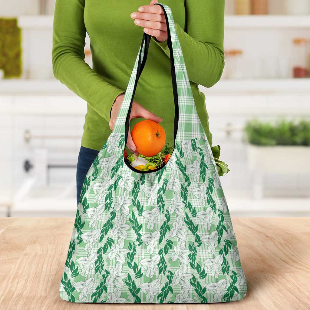 Hawaii Ti Leaf Maile Tuberose Lei Grocery Bag With Hanalei Leaf Green