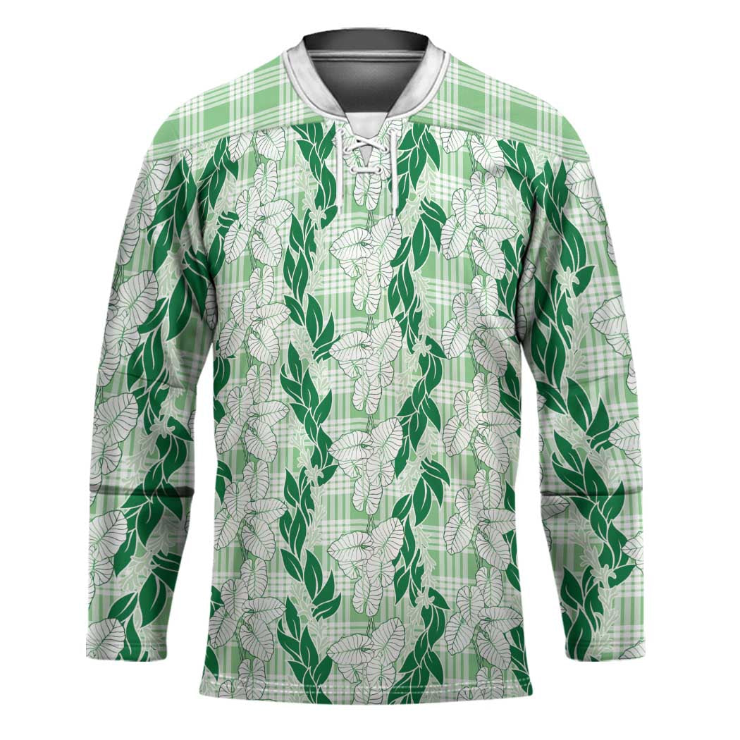 Hawaii Ti Leaf Maile Tuberose Lei Hockey Jersey With Hanalei Leaf Green