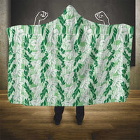 Hawaii Ti Leaf Maile Tuberose Lei Hooded Blanket With Hanalei Leaf Green