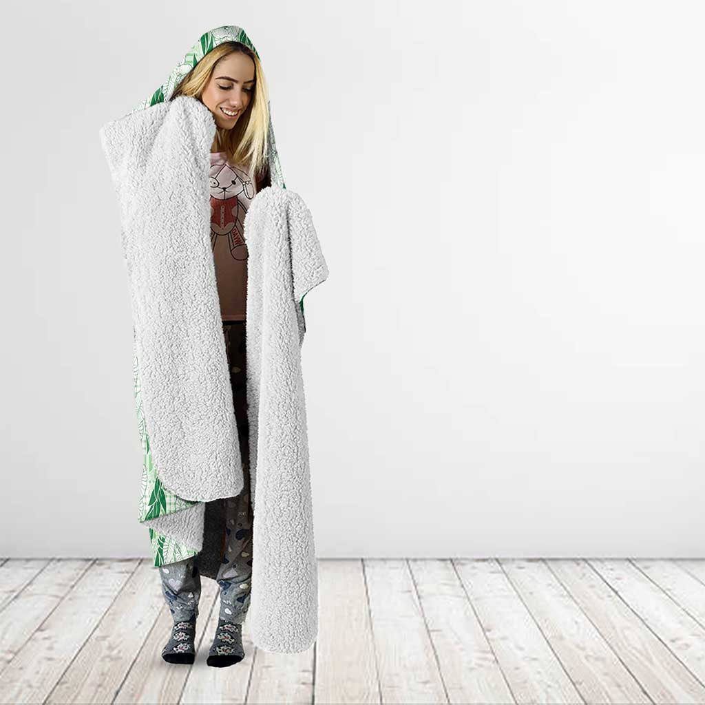 Hawaii Ti Leaf Maile Tuberose Lei Hooded Blanket With Hanalei Leaf Green