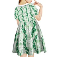 Hawaii Ti Leaf Maile Tuberose Lei Kid Short Sleeve Dress With Hanalei Leaf Green