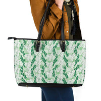 Hawaii Ti Leaf Maile Tuberose Lei Leather Tote Bag With Hanalei Leaf Green
