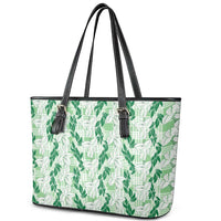 Hawaii Ti Leaf Maile Tuberose Lei Leather Tote Bag With Hanalei Leaf Green