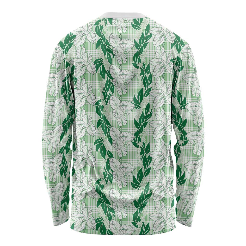 Hawaii Ti Leaf Maile Tuberose Lei Long Sleeve Shirt With Hanalei Leaf Green