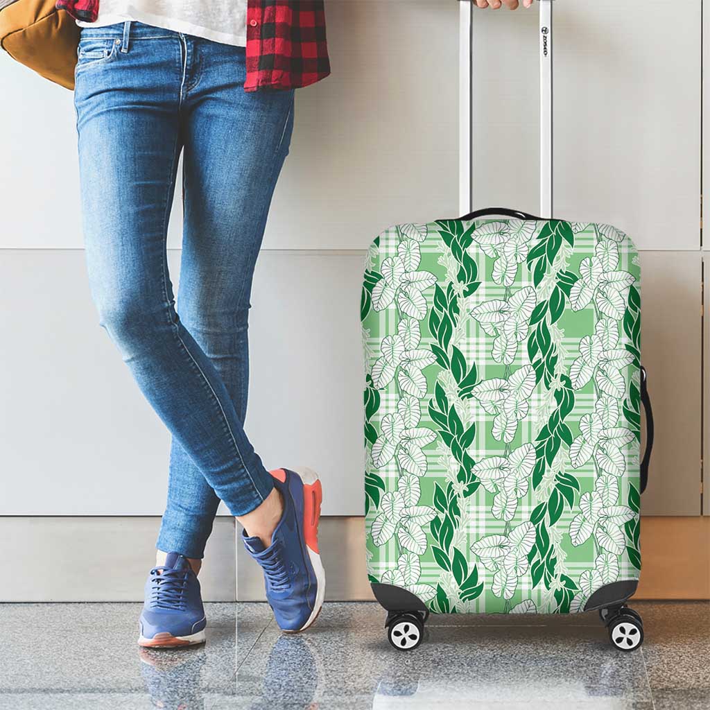 Hawaii Ti Leaf Maile Tuberose Lei Luggage Cover With Hanalei Leaf Green