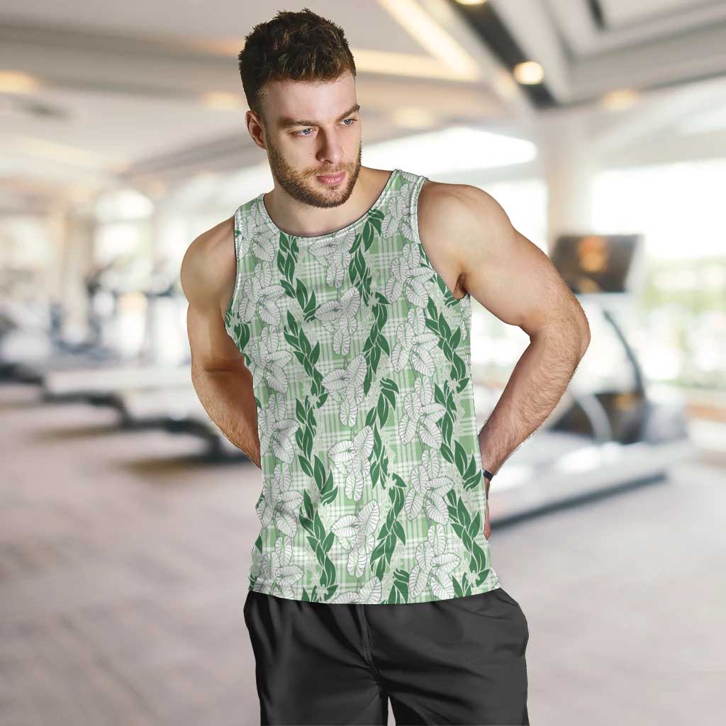 Hawaii Ti Leaf Maile Tuberose Lei Men Tank Top With Hanalei Leaf Green