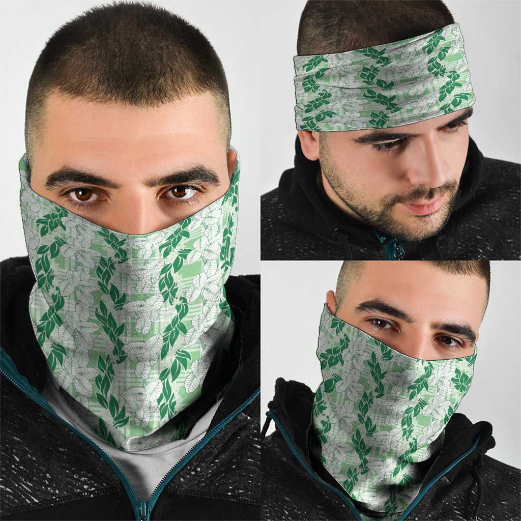 Hawaii Ti Leaf Maile Tuberose Lei Neck Gaiter With Hanalei Leaf Green