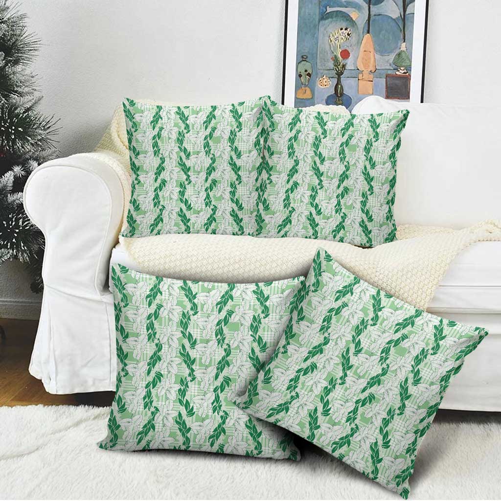 Hawaii Ti Leaf Maile Tuberose Lei Pillow Cover With Hanalei Leaf Green