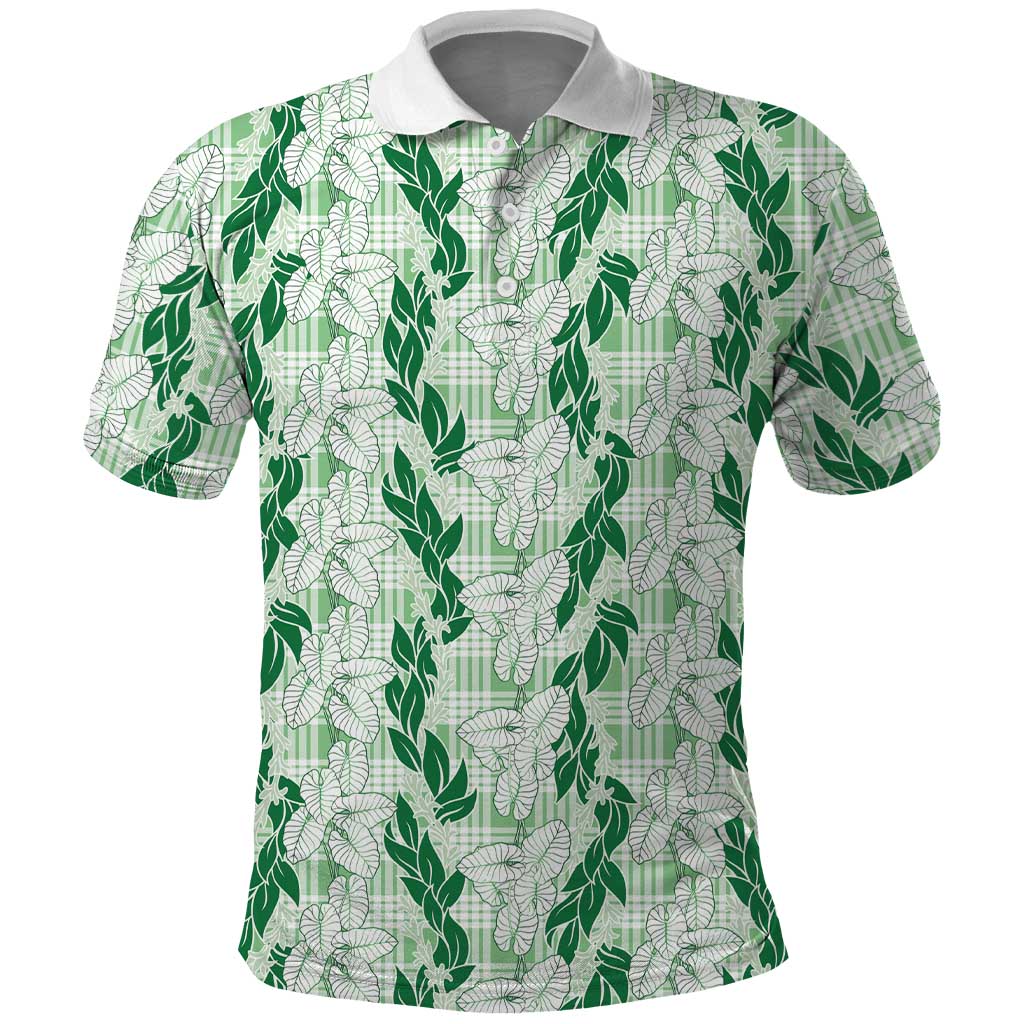 Hawaii Ti Leaf Maile Tuberose Lei Polo Shirt With Hanalei Leaf Green