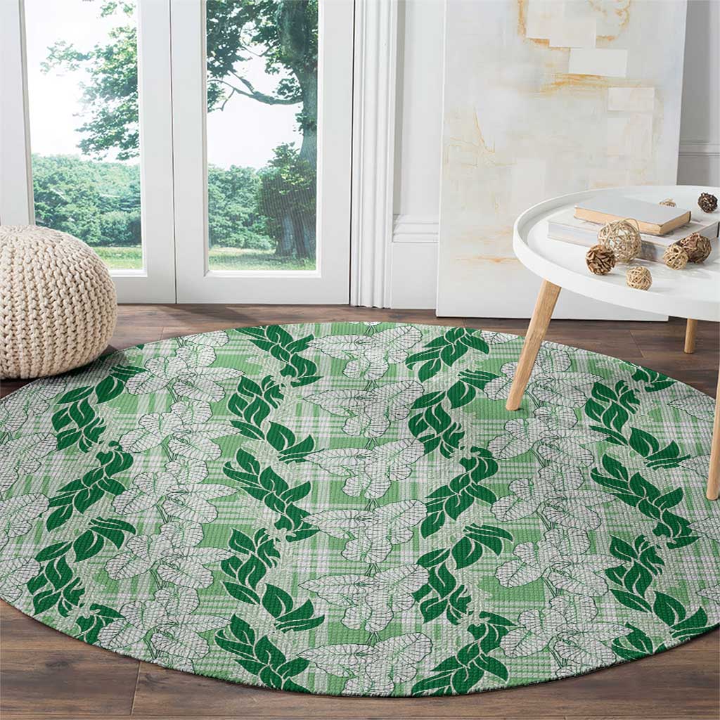 Hawaii Ti Leaf Maile Tuberose Lei Round Carpet With Hanalei Leaf Green
