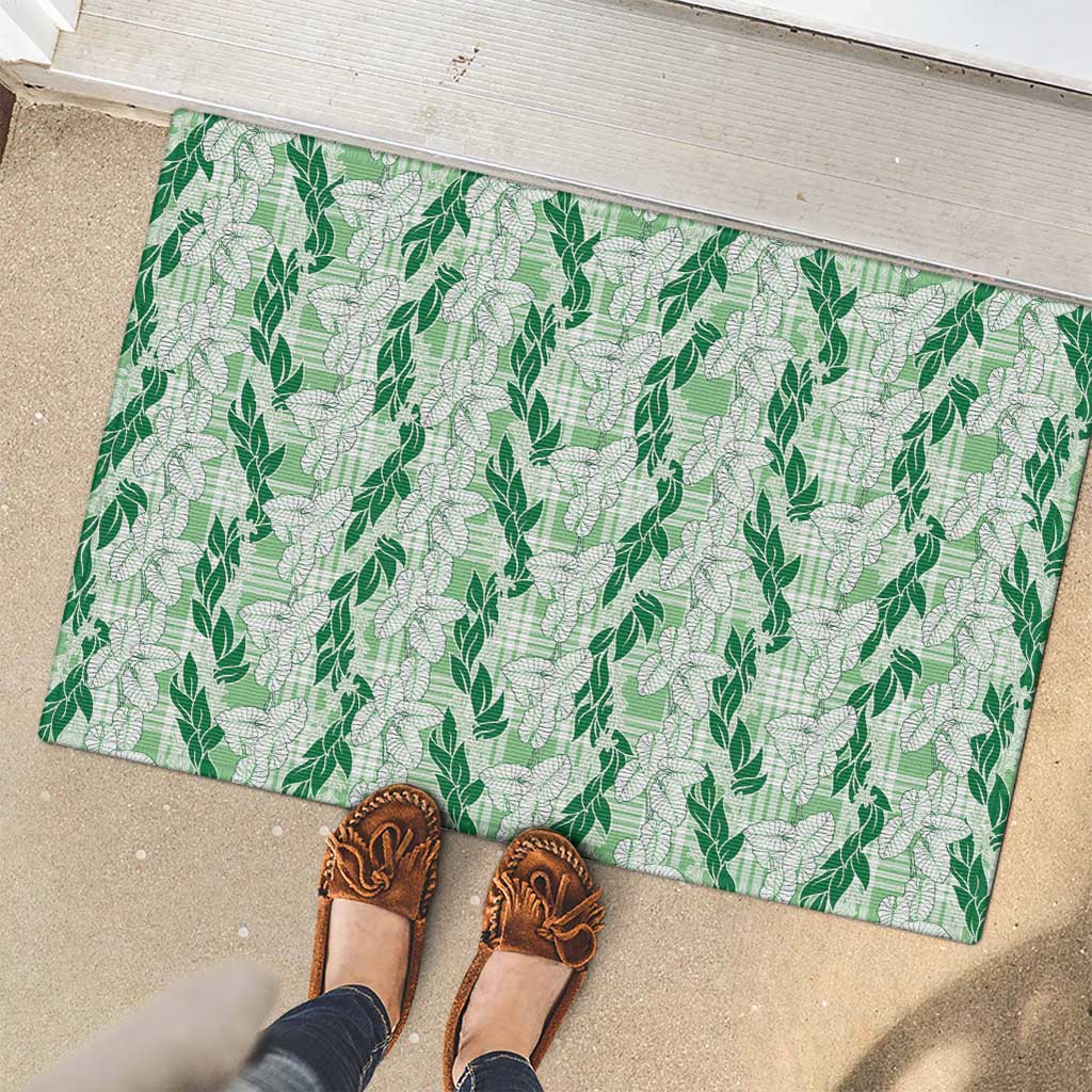 Hawaii Ti Leaf Maile Tuberose Lei Rubber Doormat With Hanalei Leaf Green