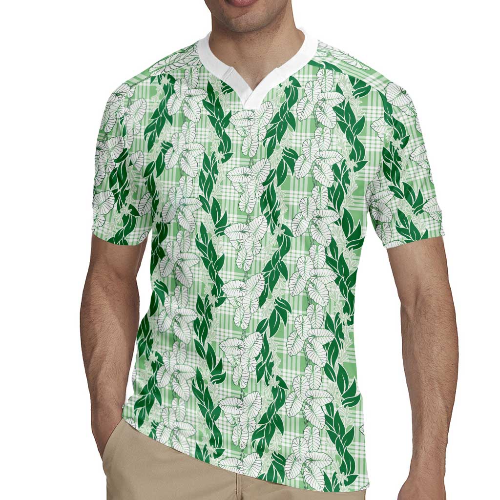 Hawaii Ti Leaf Maile Tuberose Lei Rugby Jersey With Hanalei Leaf Green