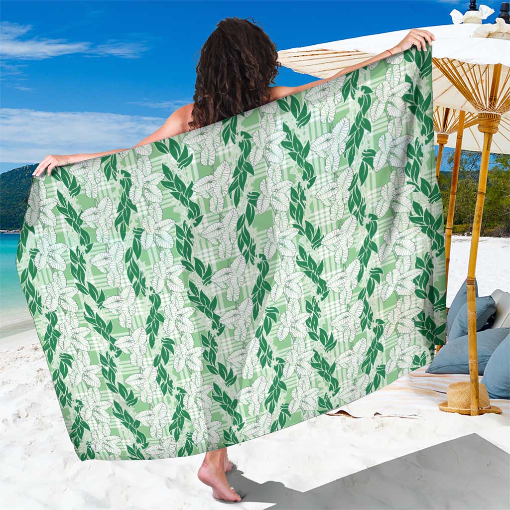 Hawaii Ti Leaf Maile Tuberose Lei Sarong With Hanalei Leaf Green