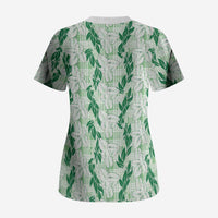 Hawaii Ti Leaf Maile Tuberose Lei Scrub Top With Hanalei Leaf Green