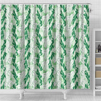 Hawaii Ti Leaf Maile Tuberose Lei Shower Curtain With Hanalei Leaf Green