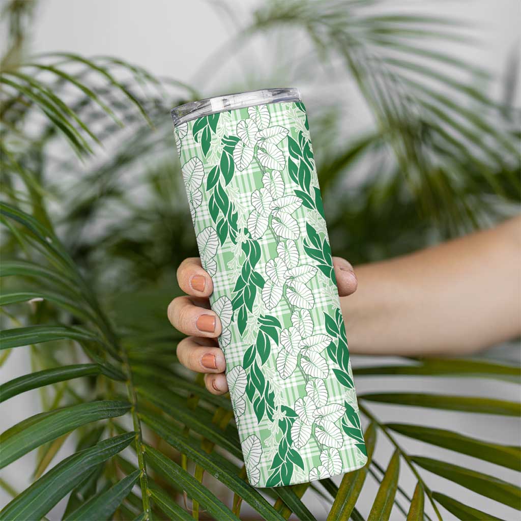 Hawaii Ti Leaf Maile Tuberose Lei Skinny Tumbler With Hanalei Leaf Green