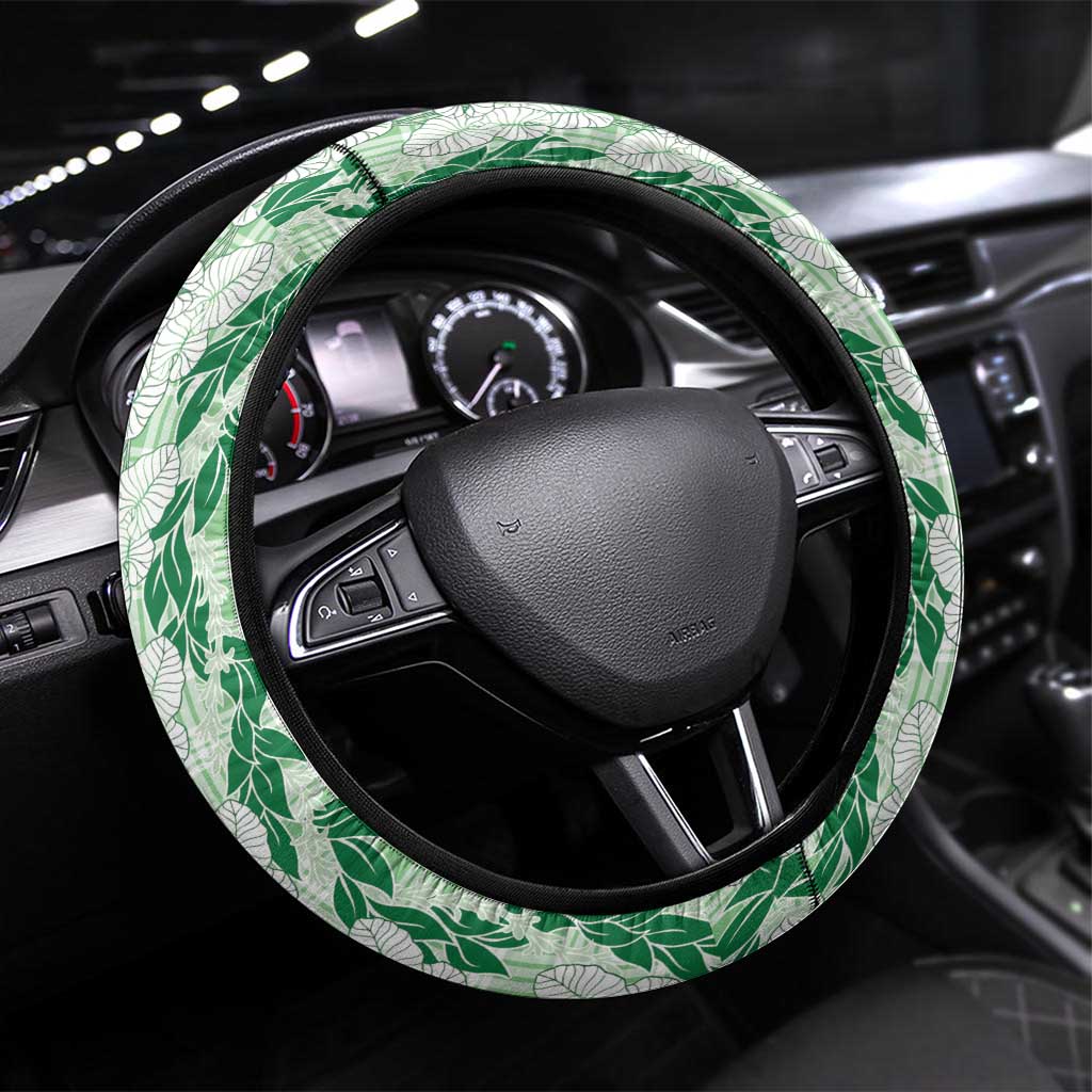 Hawaii Ti Leaf Maile Tuberose Lei Steering Wheel Cover With Hanalei Leaf Green