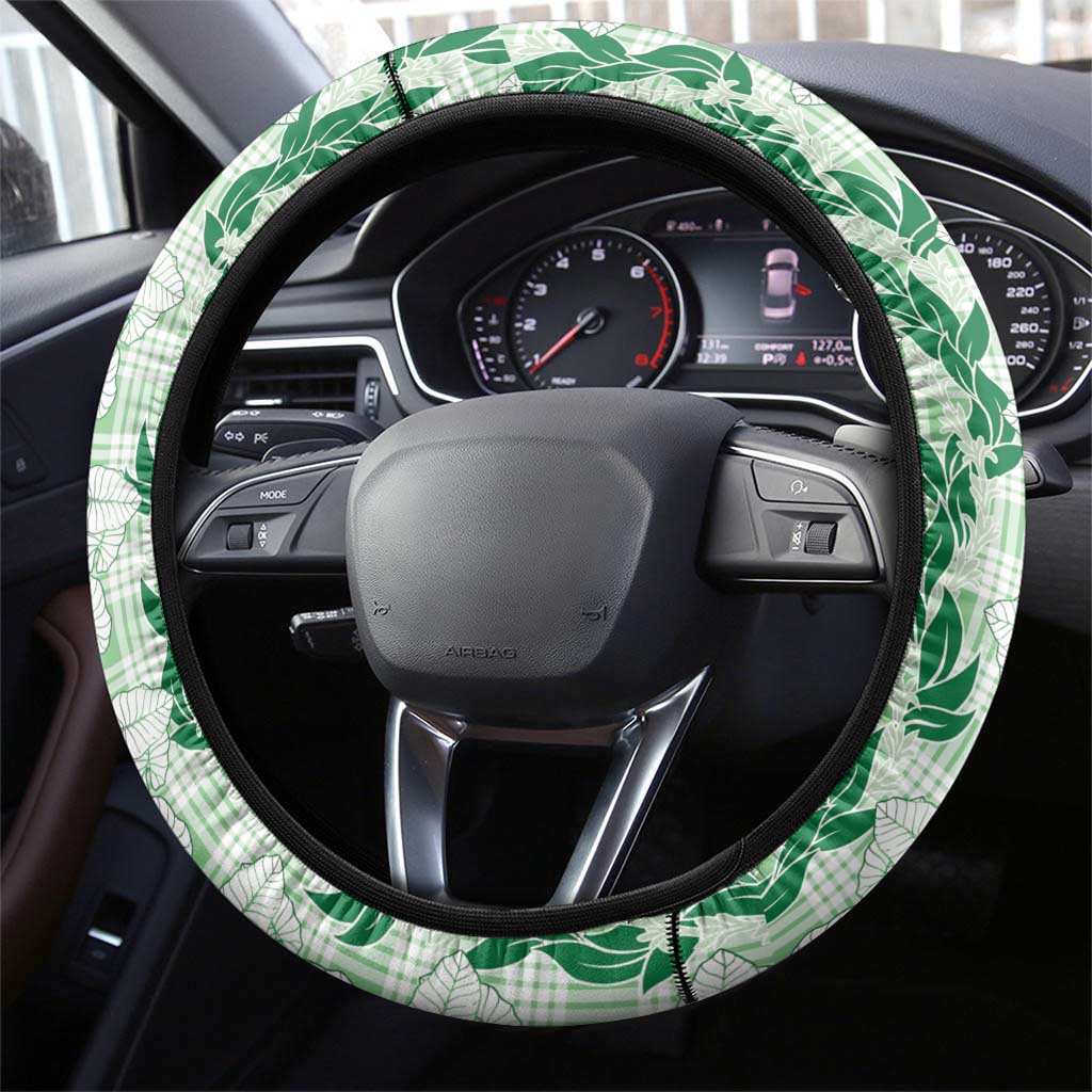 Hawaii Ti Leaf Maile Tuberose Lei Steering Wheel Cover With Hanalei Leaf Green