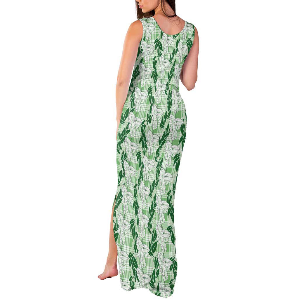 Hawaii Ti Leaf Maile Tuberose Lei Tank Maxi Dress With Hanalei Leaf Green