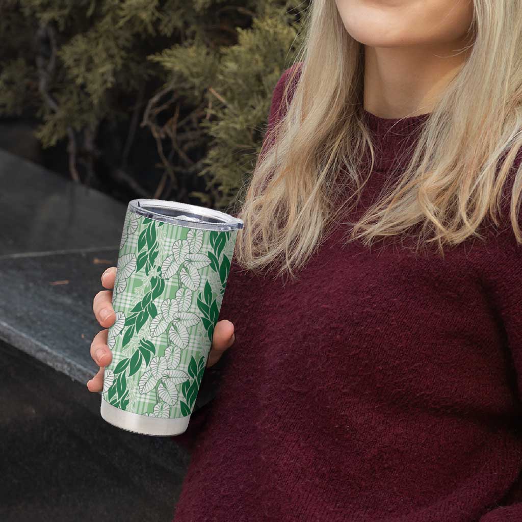 Hawaii Ti Leaf Maile Tuberose Lei Tumbler Cup With Hanalei Leaf Green