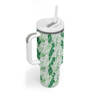 Hawaii Ti Leaf Maile Tuberose Lei Tumbler With Handle With Hanalei Leaf Green