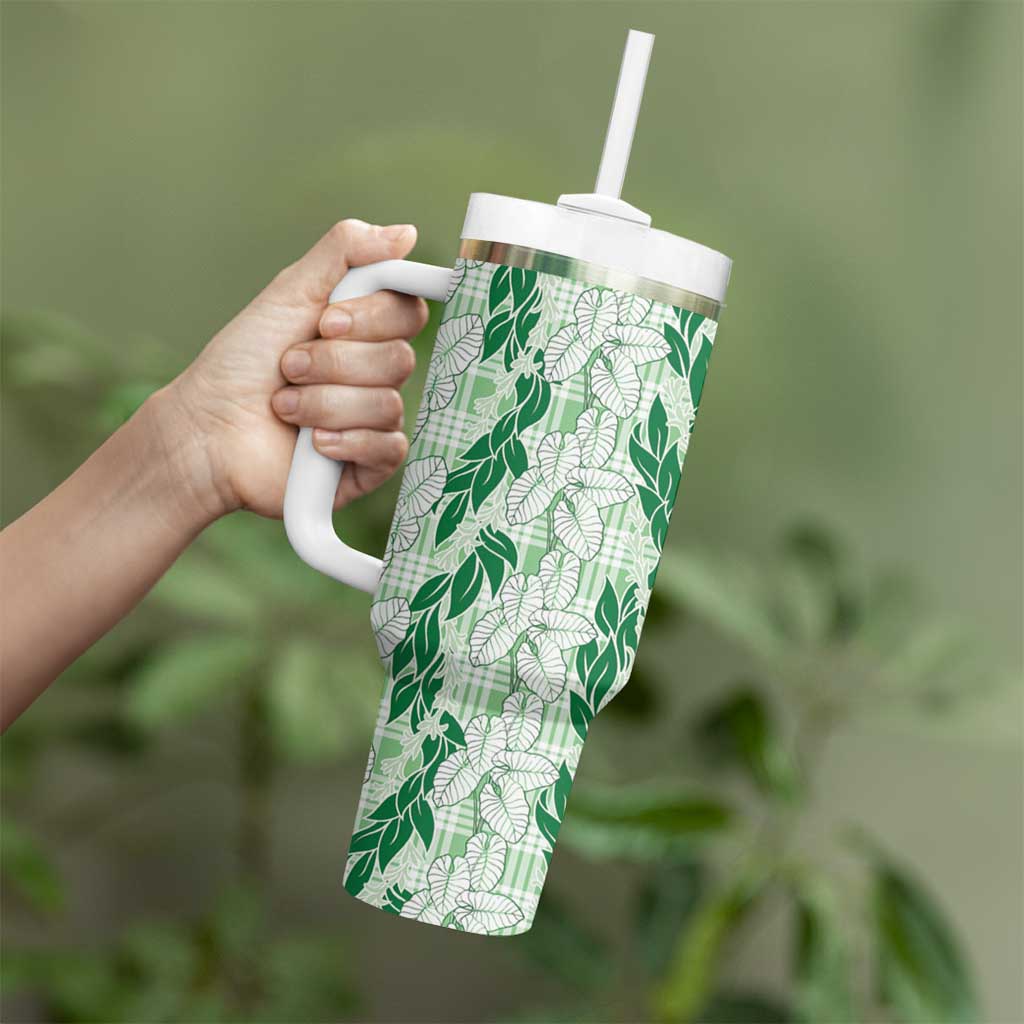 Hawaii Ti Leaf Maile Tuberose Lei Tumbler With Handle With Hanalei Leaf Green