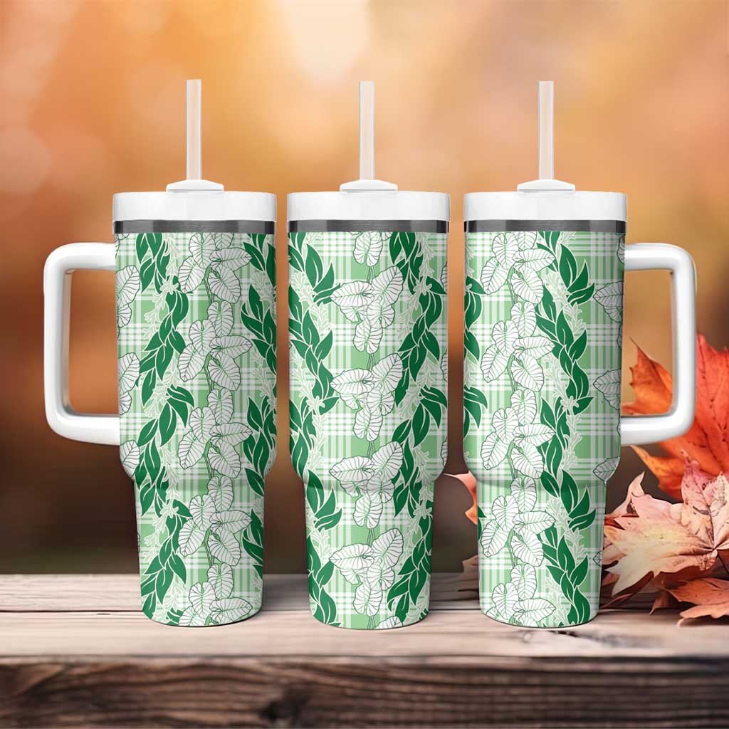Hawaii Ti Leaf Maile Tuberose Lei Tumbler With Handle With Hanalei Leaf Green