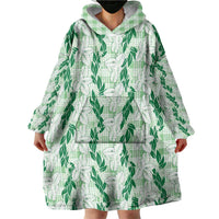 Hawaii Ti Leaf Maile Tuberose Lei Wearable Blanket Hoodie With Hanalei Leaf Green
