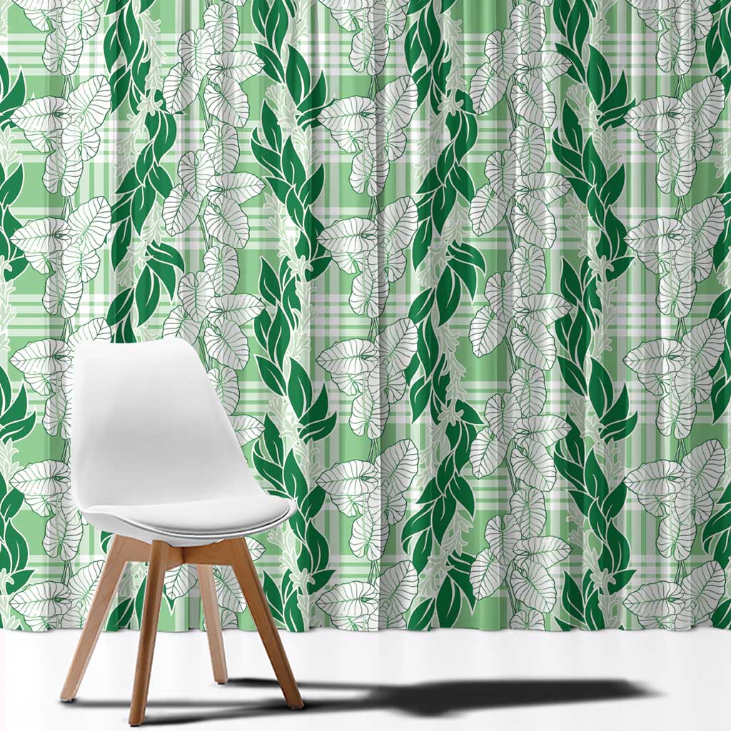 Hawaii Ti Leaf Maile Tuberose Lei Window Curtain With Hanalei Leaf Green