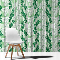 Hawaii Ti Leaf Maile Tuberose Lei Window Curtain With Hanalei Leaf Green