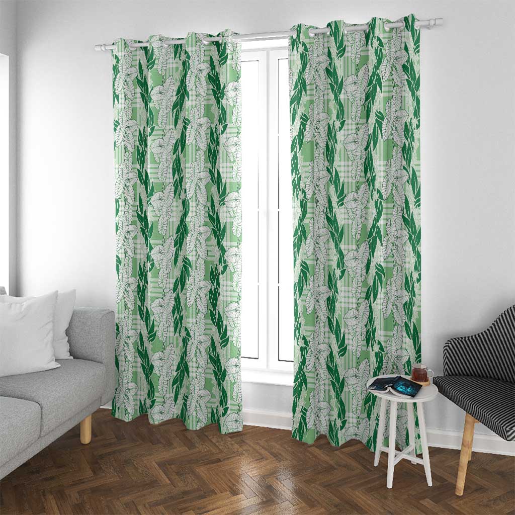 Hawaii Ti Leaf Maile Tuberose Lei Window Curtain With Hanalei Leaf Green
