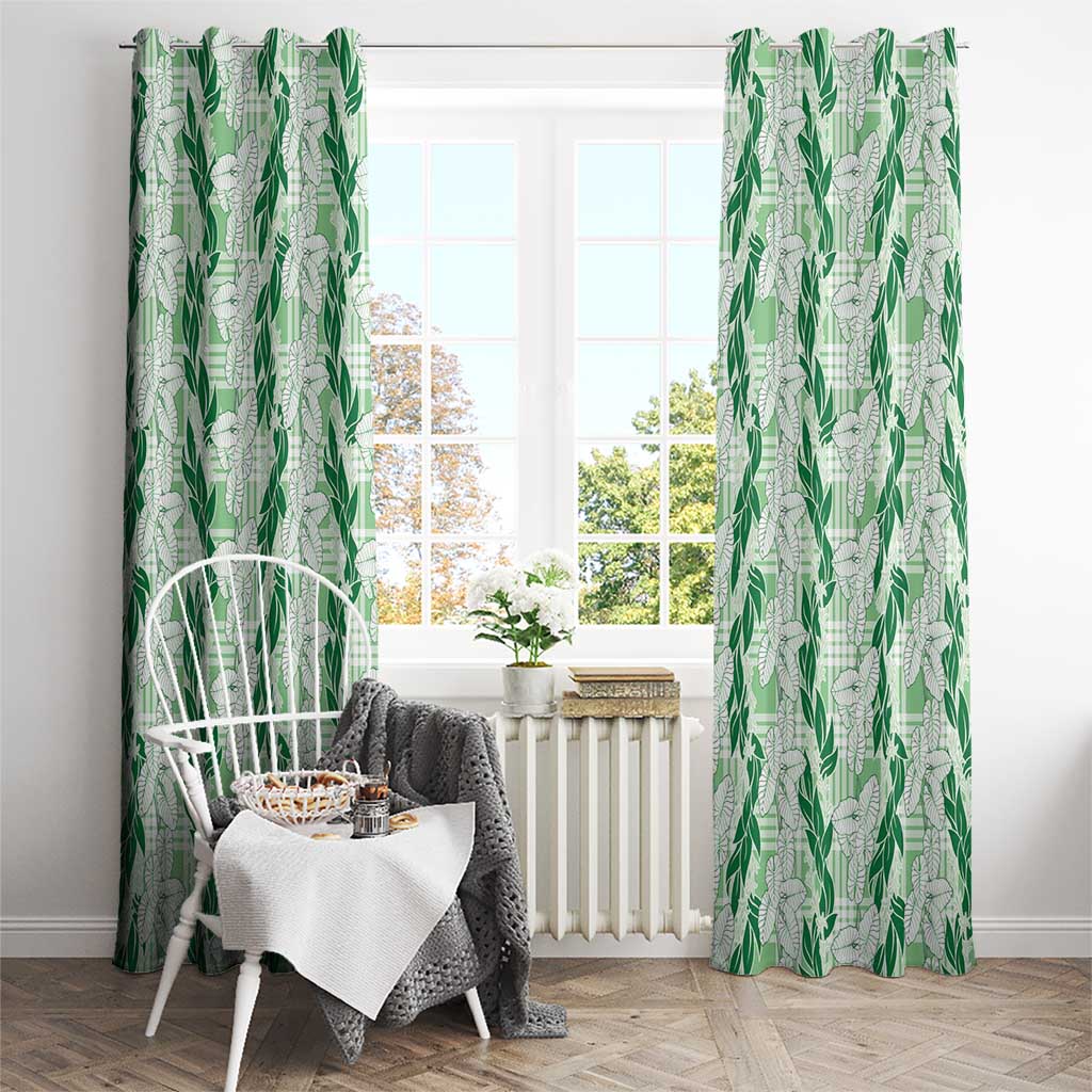 Hawaii Ti Leaf Maile Tuberose Lei Window Curtain With Hanalei Leaf Green