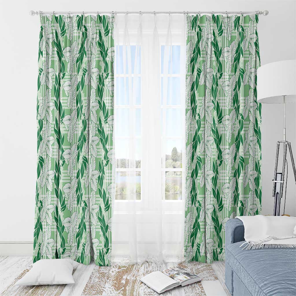 Hawaii Ti Leaf Maile Tuberose Lei Window Curtain With Hanalei Leaf Green
