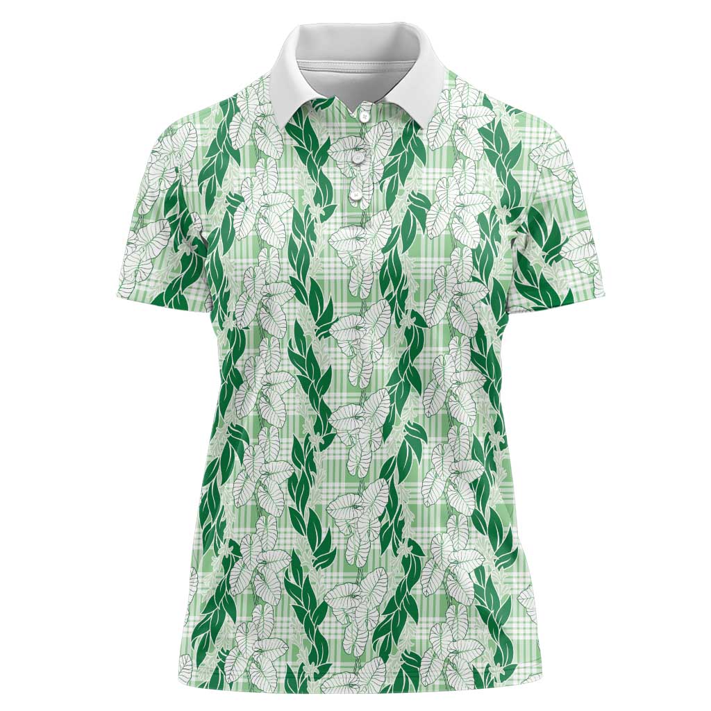 Hawaii Ti Leaf Maile Tuberose Lei Women Polo Shirt With Hanalei Leaf Green