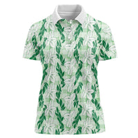 Hawaii Ti Leaf Maile Tuberose Lei Women Polo Shirt With Hanalei Leaf Green