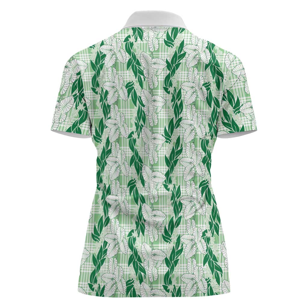 Hawaii Ti Leaf Maile Tuberose Lei Women Polo Shirt With Hanalei Leaf Green