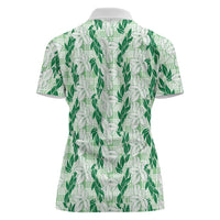 Hawaii Ti Leaf Maile Tuberose Lei Women Polo Shirt With Hanalei Leaf Green