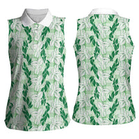 Hawaii Ti Leaf Maile Tuberose Lei Women Sleeveless Polo Shirt With Hanalei Leaf Green
