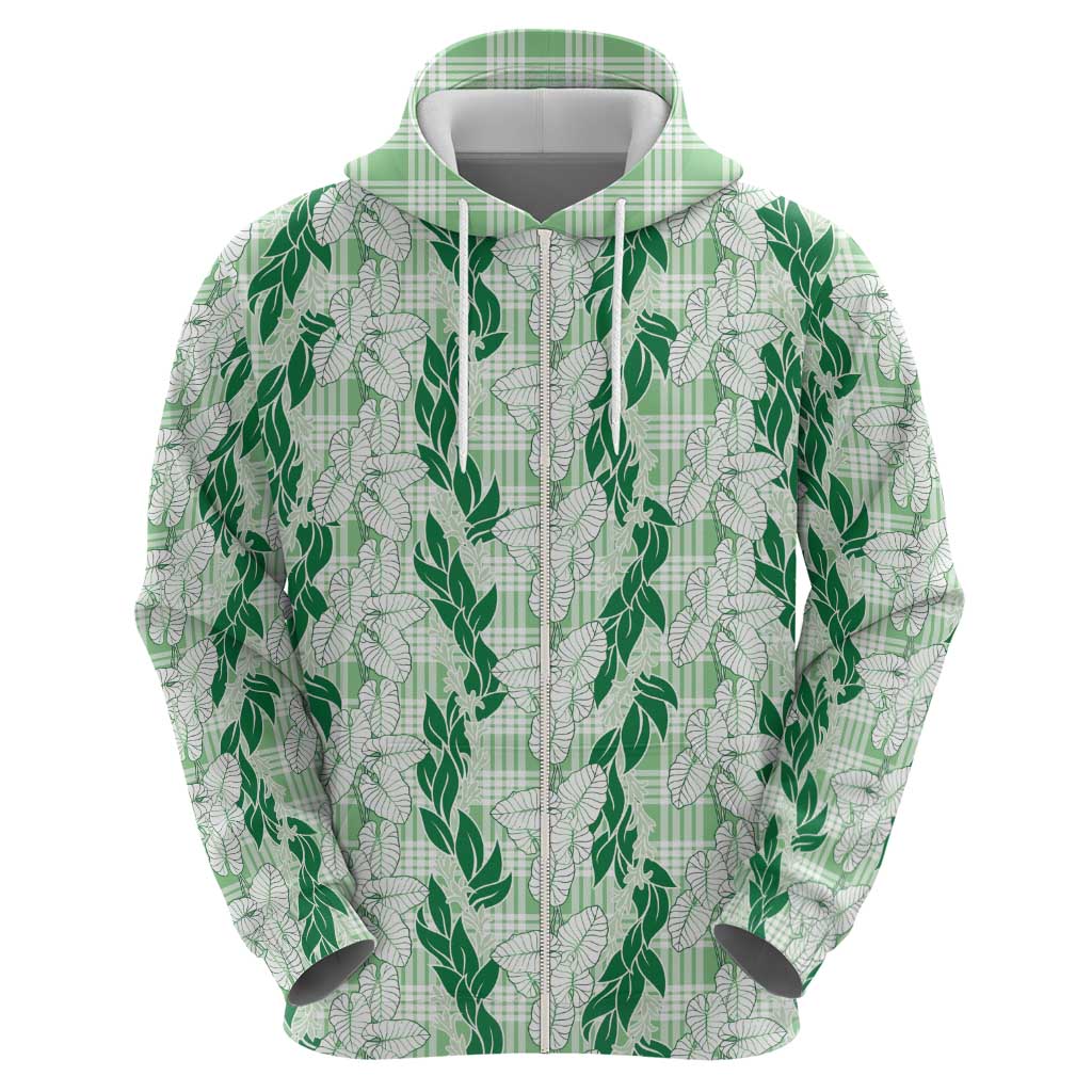 Hawaii Ti Leaf Maile Tuberose Lei Zip Hoodie With Hanalei Leaf Green
