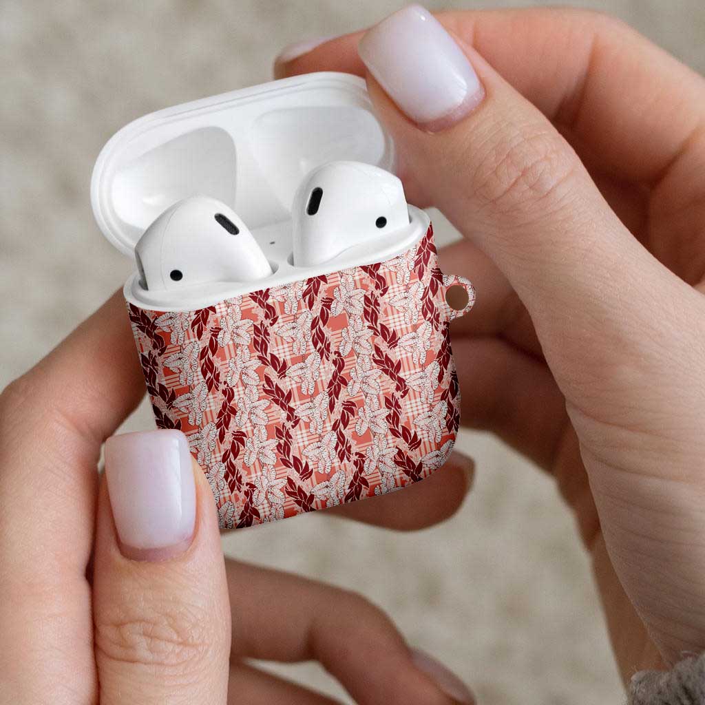 Hawaii Ti Leaf Maile Tuberose Lei AirPods Case With Hanalei Leaf Red