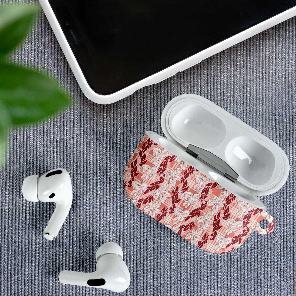 Hawaii Ti Leaf Maile Tuberose Lei AirPods Case With Hanalei Leaf Red