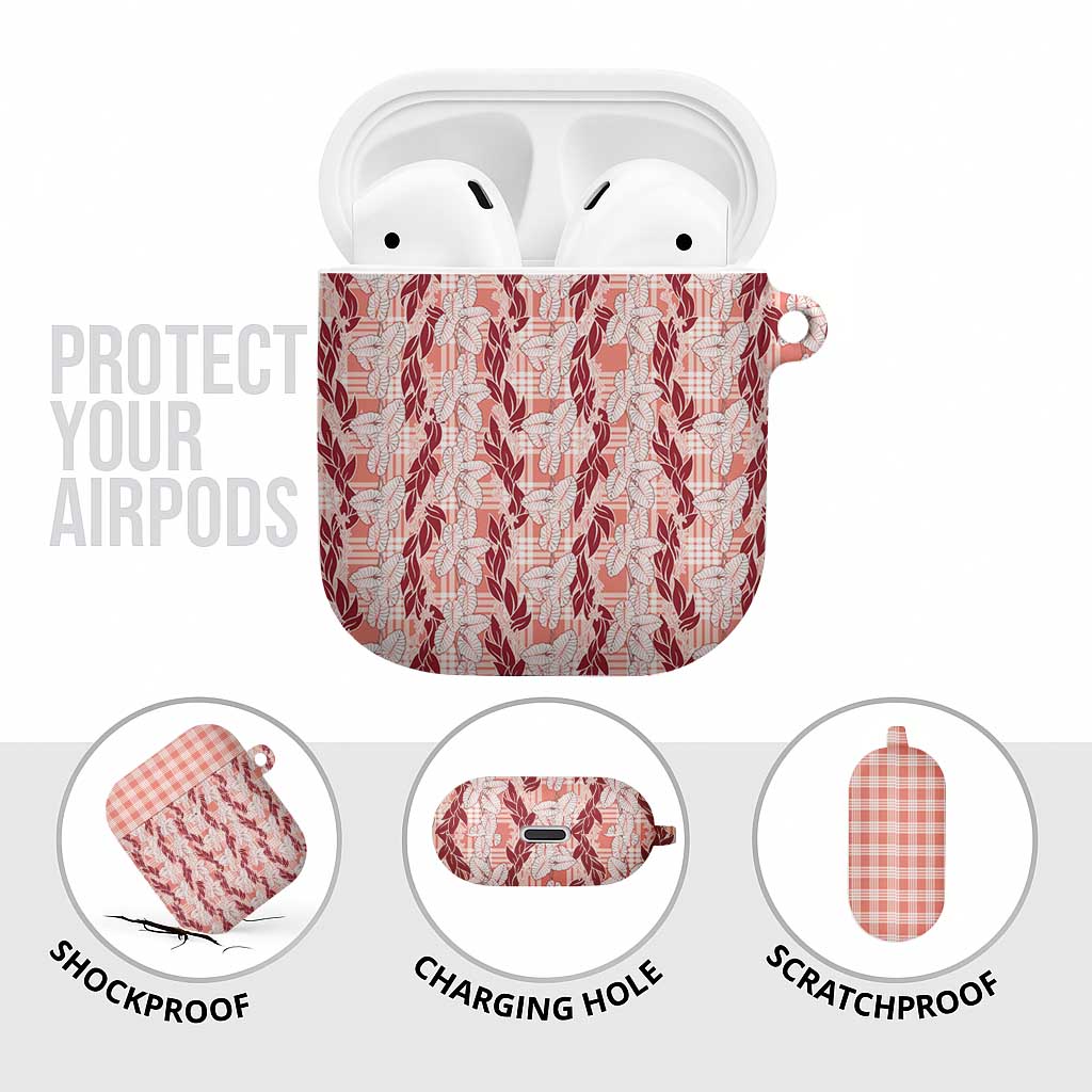 Hawaii Ti Leaf Maile Tuberose Lei AirPods Case With Hanalei Leaf Red