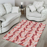 Hawaii Ti Leaf Maile Tuberose Lei Area Rug With Hanalei Leaf Red