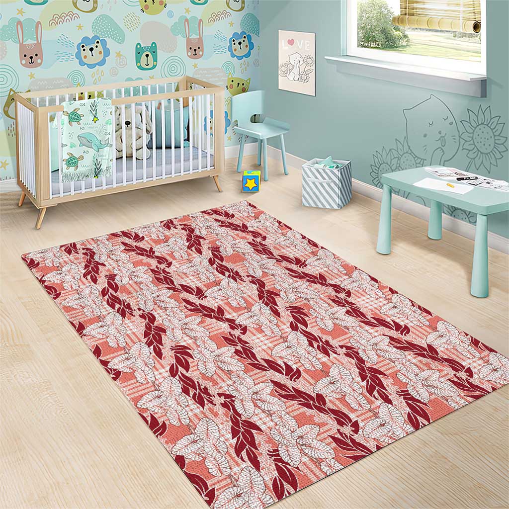 Hawaii Ti Leaf Maile Tuberose Lei Area Rug With Hanalei Leaf Red