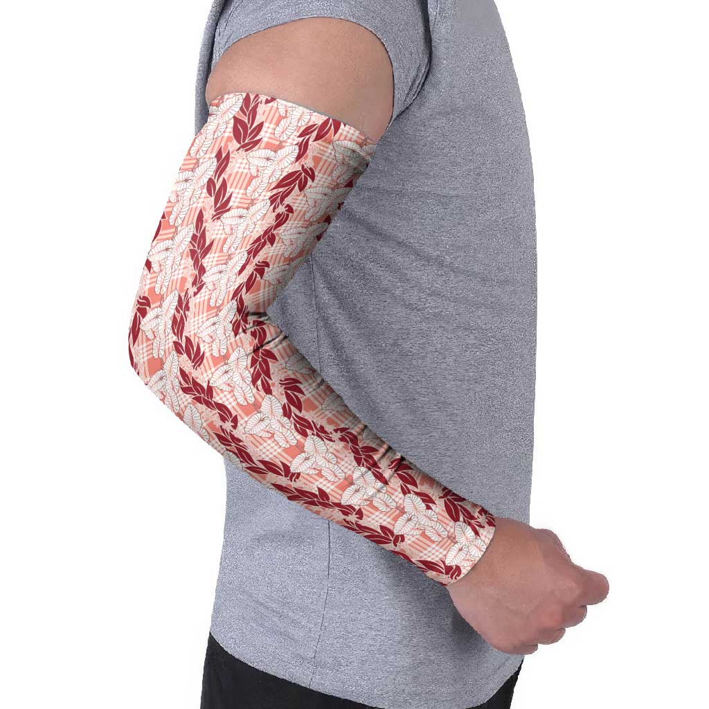 Hawaii Ti Leaf Maile Tuberose Lei Arm Sleeves With Hanalei Leaf Red