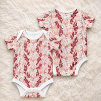 Hawaii Ti Leaf Maile Tuberose Lei Baby Onesie With Hanalei Leaf Red LT05 - Polynesian Pride